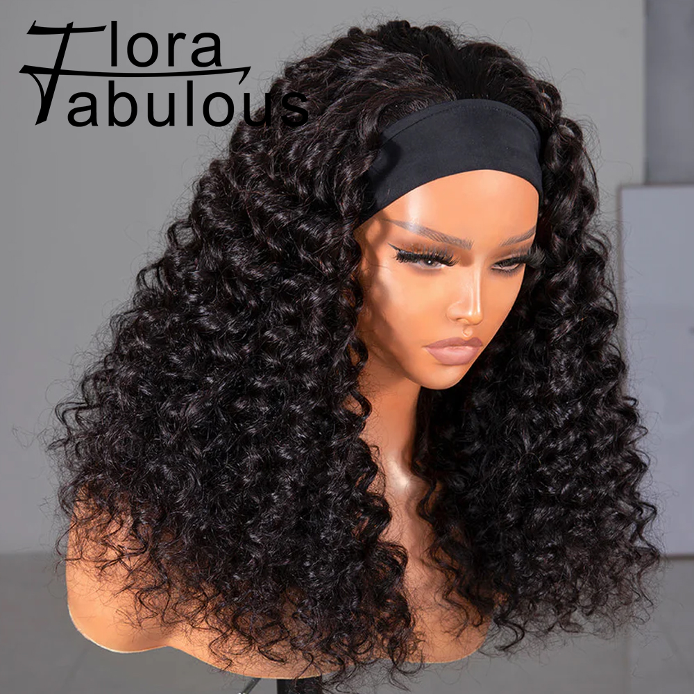 Crépus bouclés bandeau perruques 180% densité porter pour aller vague d'eau bandeau perruque 20 pouces brésilien cheveux humains sans colle perruque pour les femmes