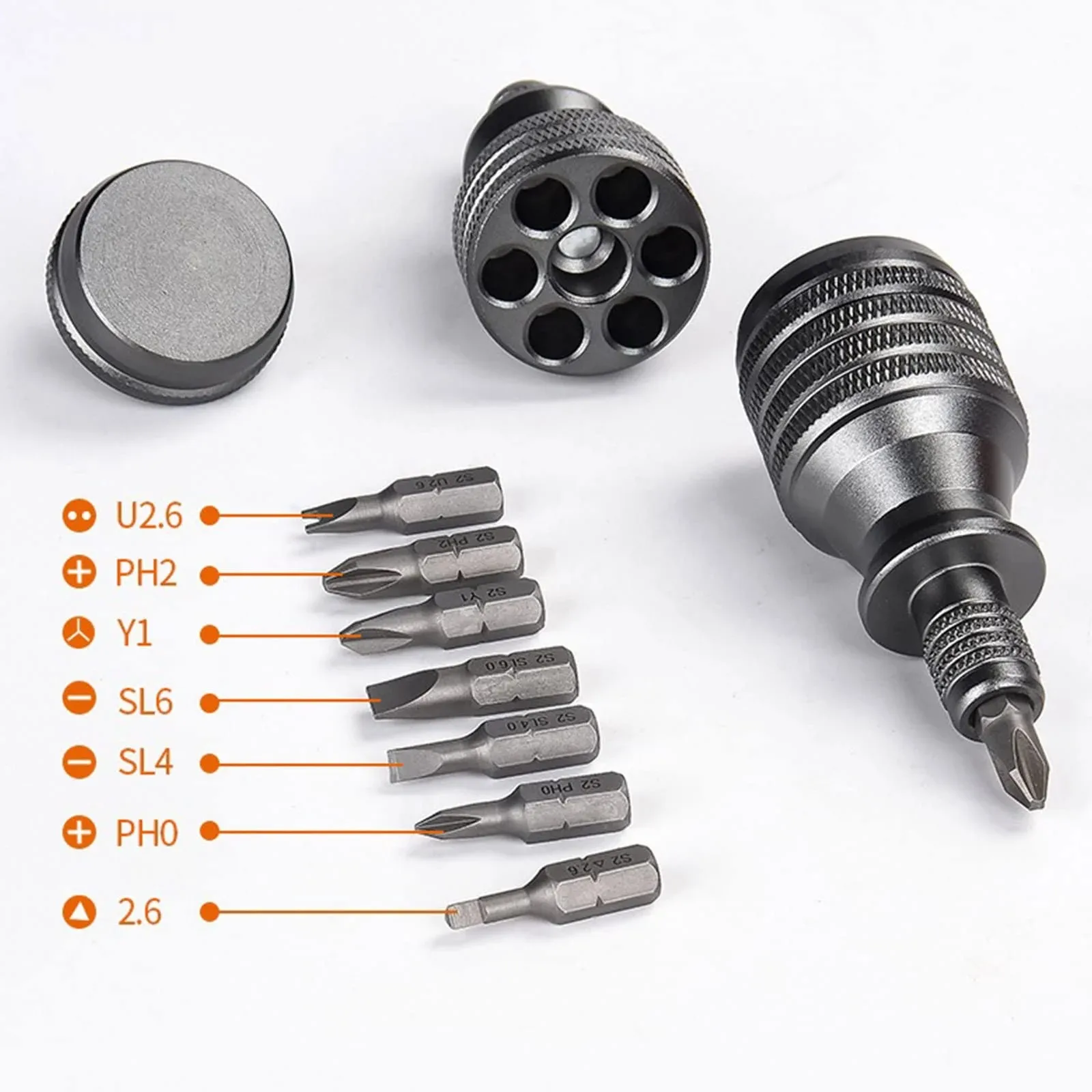 7-in-1 Industrial Mini Screwdriver Set - Aluminum Alloy Handle with High Hardness Phillips/Slotted Bits Multi-Function EDC Tool