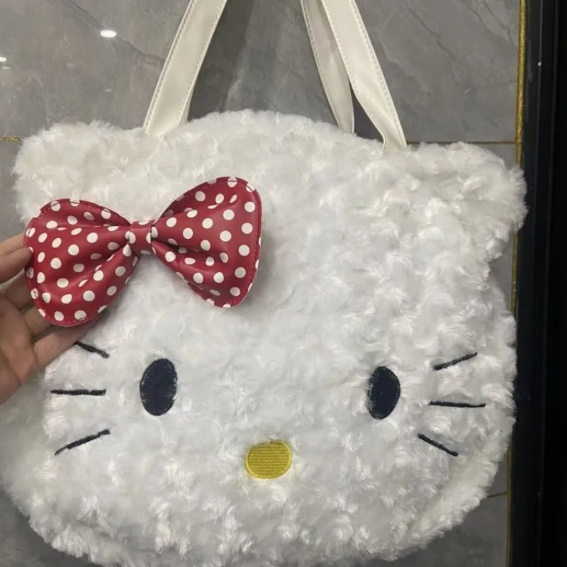 MBTI Hello Kitty bolso de hombro de felpa para mujer, bolso de mano de gran capacidad con dibujos animados suaves y esponjosos, bolso informal de estilo japonés