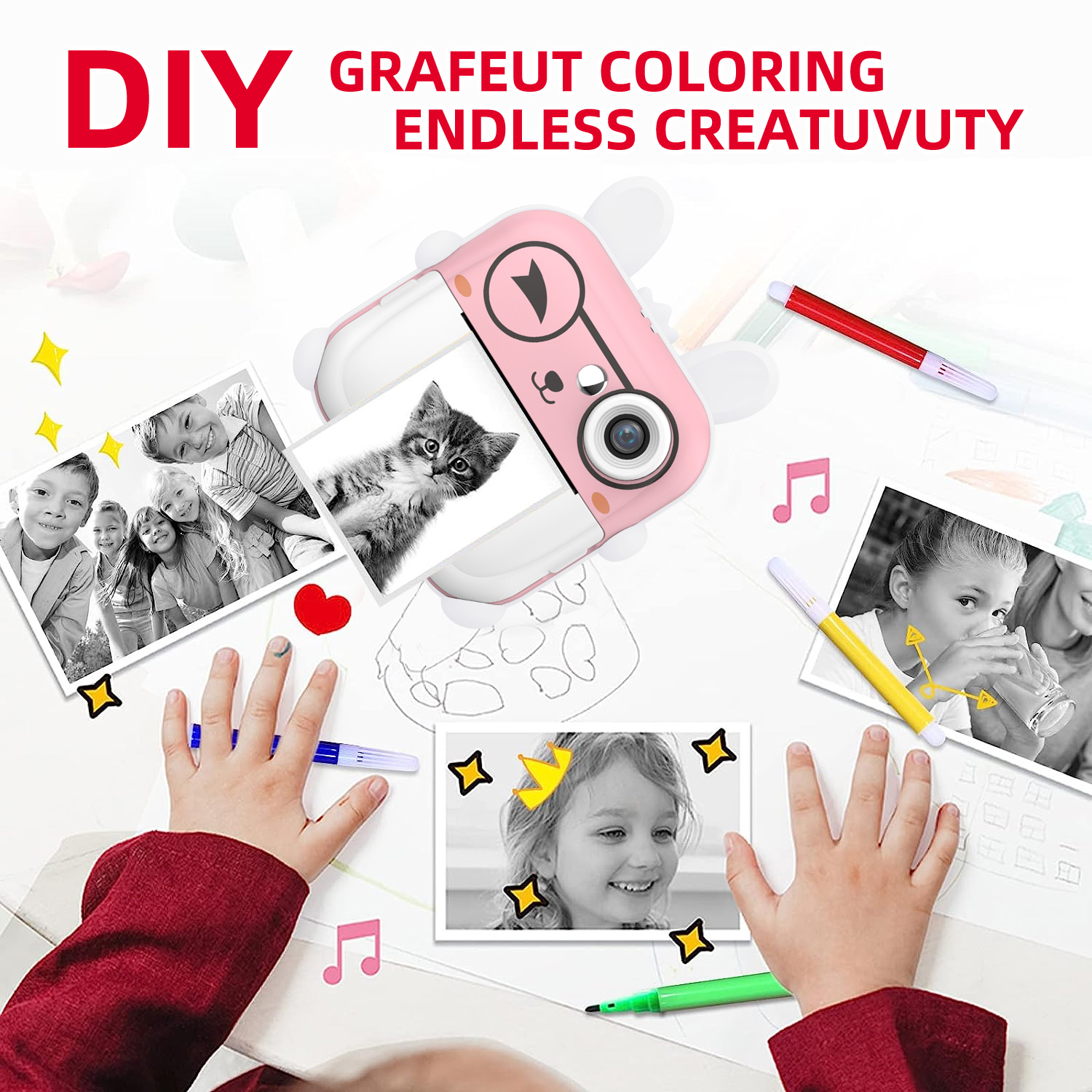 กล้องดิจิตอลแบบพกพาเด็ก 1080P HD กล้องของเล่นเครื่องพิมพ์ความร้อนขนาดเล็กพิมพ์ทันทีสําหรับเด็กพิมพ์ความร้อนกล้องของขวัญ