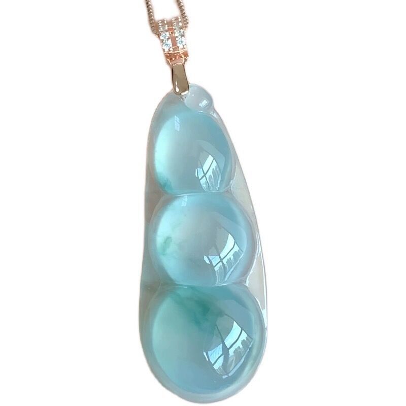 Jade Ice-like Small Pendant Beans Sauteed Green Beans Fu Dou Jadeite Jade Pendant Jade Processing Necklace Female Gift
