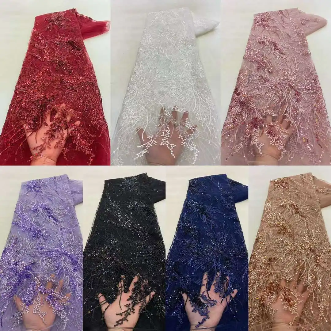 Afrikanische Pailletten Tüll Spitze Stoff 5 Yards 2023 Hohe Qualität Bestickt Französisch Net Mesh Spitze Nigerian Spitze Für Party Kleid nähen