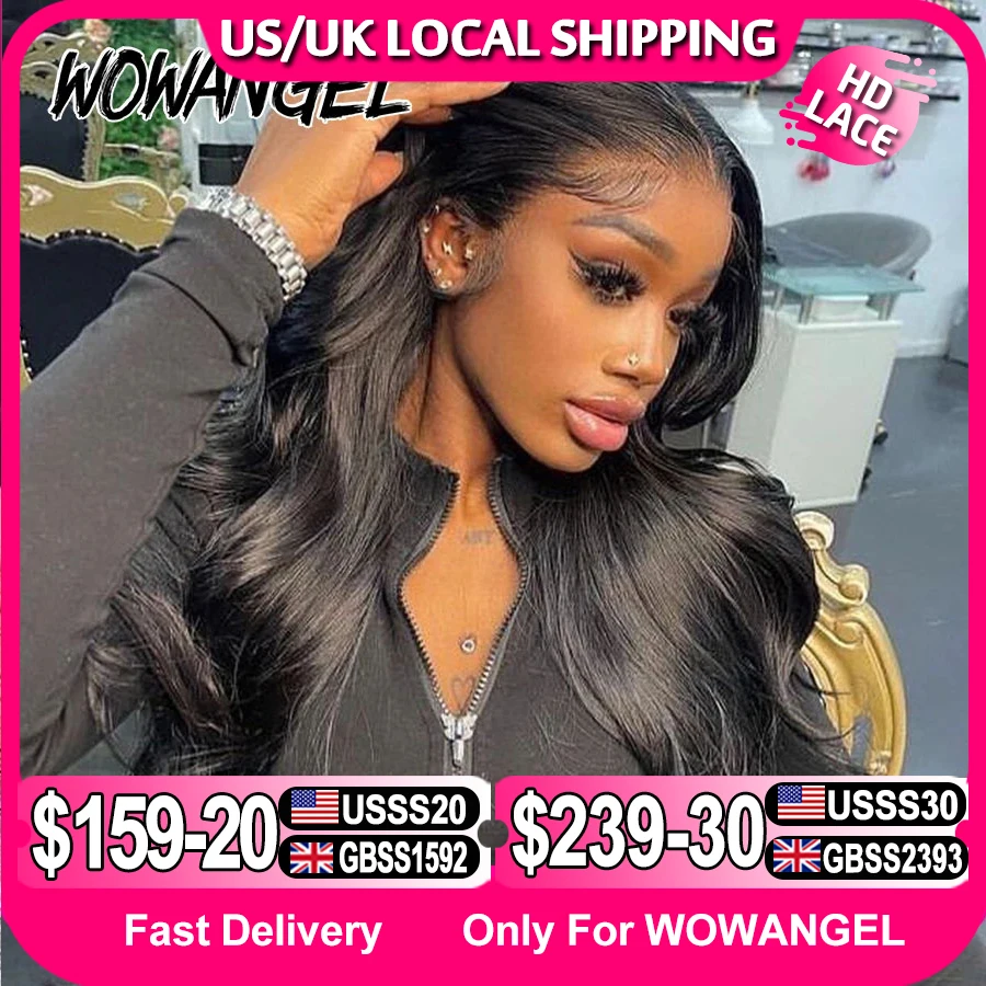 Wow Angel 250% densidad 13x6 HD pelucas delanteras de encaje cuerpo ondulado pieles fundidas 13x4 HD peluca Frontal completa de encaje pelucas de cabello humano prearrancadas