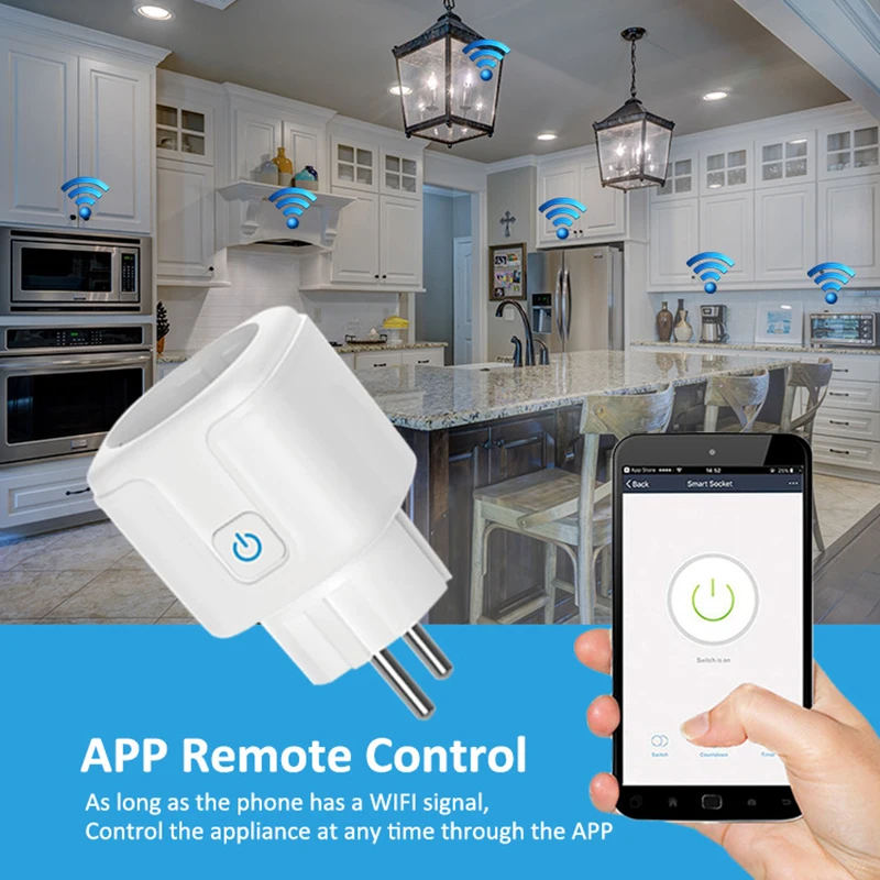 Enchufe inteligente con WiFi, Monitor de potencia de 16A/20A, función de sincronización, Control por aplicación Tuya SmartLife, funciona con Alexa, Google Home, Alice