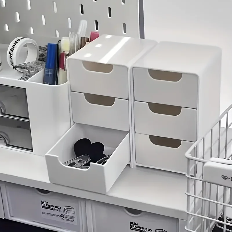 Elegante organizador de escritorio de 3 niveles con cajones, ideal para suministros de oficina, almacenamiento de joyas y cosméticos, caja divisora portátil