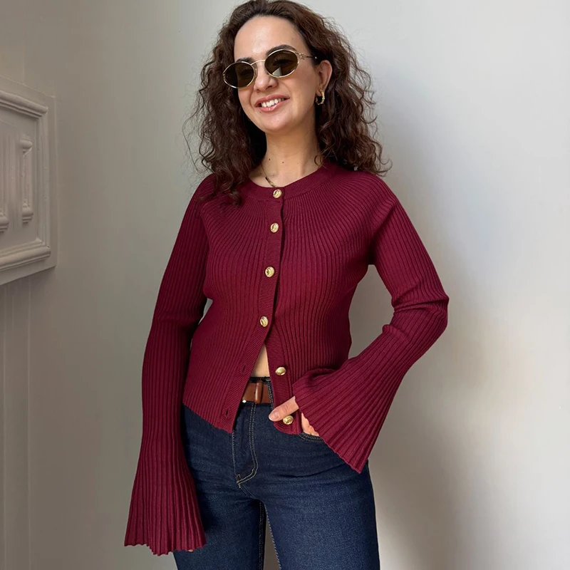 Tornova Langarm Strickjacke Für Frauen Solide Rippe Einreiher Pullover Schlank Mode 2025, Herbst Winter Weibliche Stricken Top