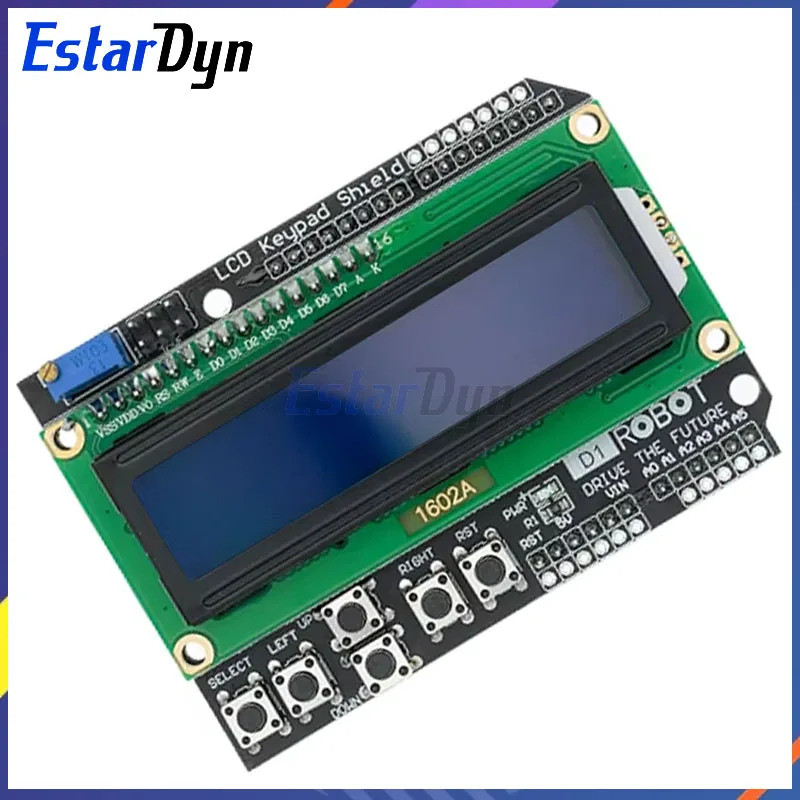 Estardyn 1602 teclado lcd escudo lcd1602 lcd 1602 módulo de exibição para arduino atmega328 atmega2560 raspberry pi uno tela azul
