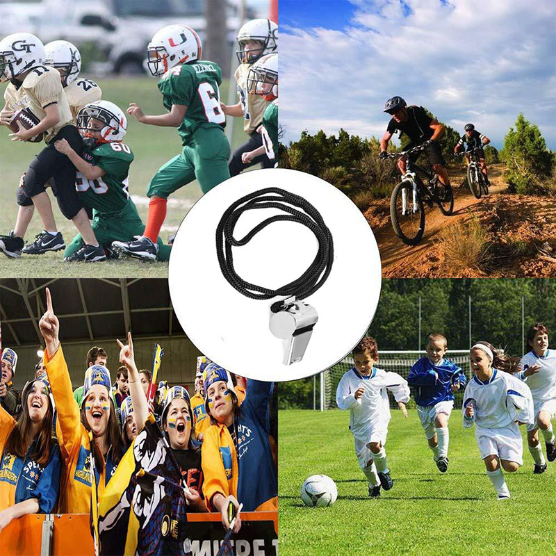 5 แพ็คสแตนเลสนกหวีด Loud โลหะนกหวีด Lanyard ผู้ตัดสินมืออาชีพนกหวีด Coaches Lifeguards Survival Sport