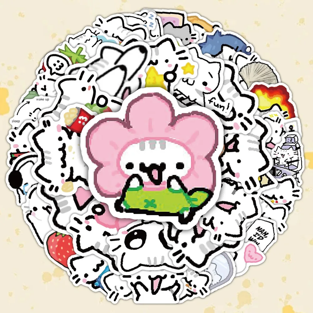 72PCS Line kitten Daily Graffiti Sticker Cute Cat Cartoon Decal For Laptop Phone Guitar Cup Skateboard Waterproof Sticker