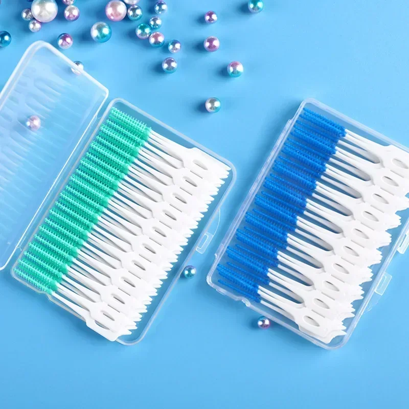 Cepillos interdentales de silicona, 200 unidades, palillos dentales, cepillo entre los dientes, palillos de silicona con hilo, limpieza bucal