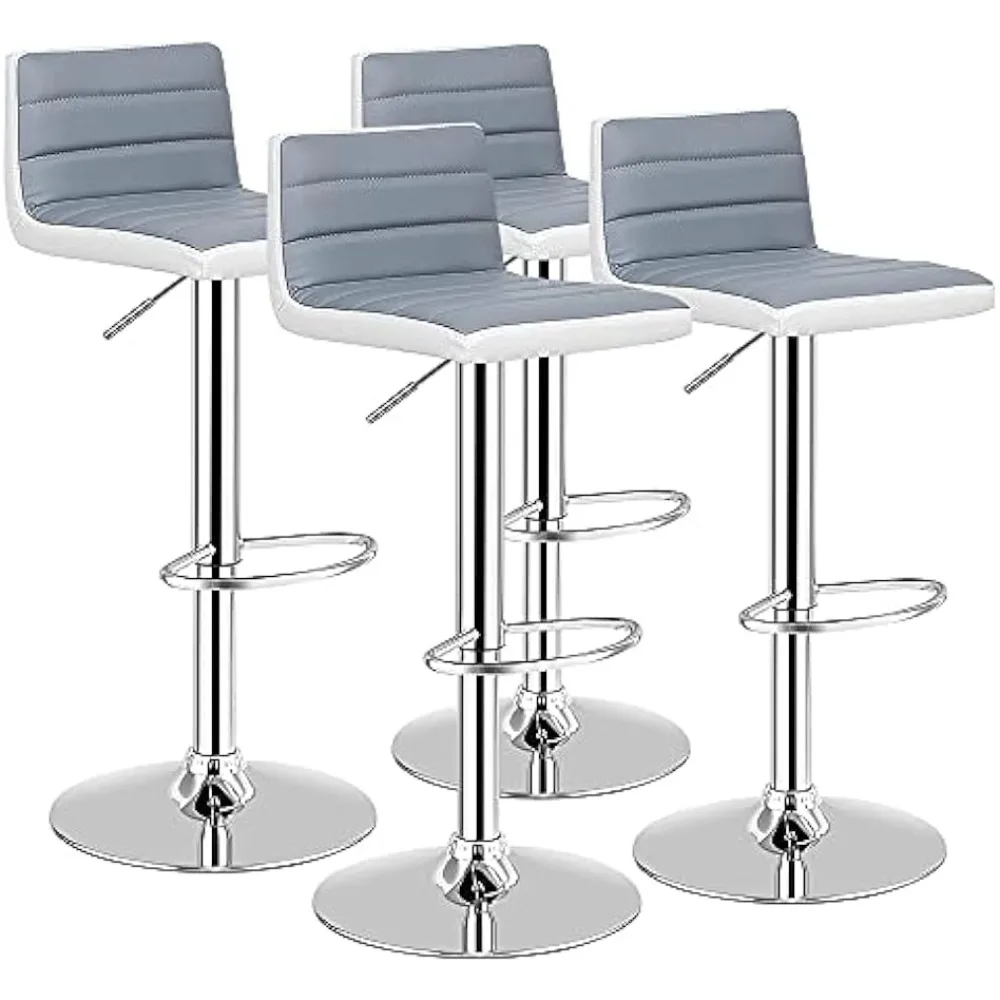 Set of 4 Adjustable Bar Stool, PU Leather Counter Height Square Stool with Low Backrest & Sturdy Chromed Round Base