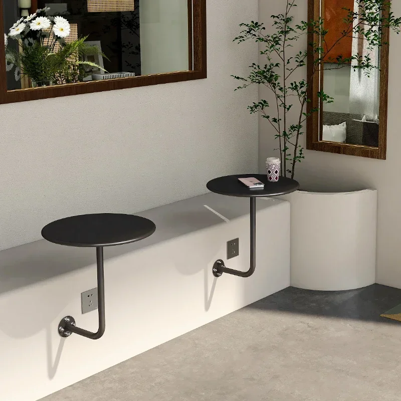 Industrial Style Against Wall Coffee Table Milk Tea Shop Wall Hanging Metal Table Space Saving Dessert Desk Red Breakfast Tables
