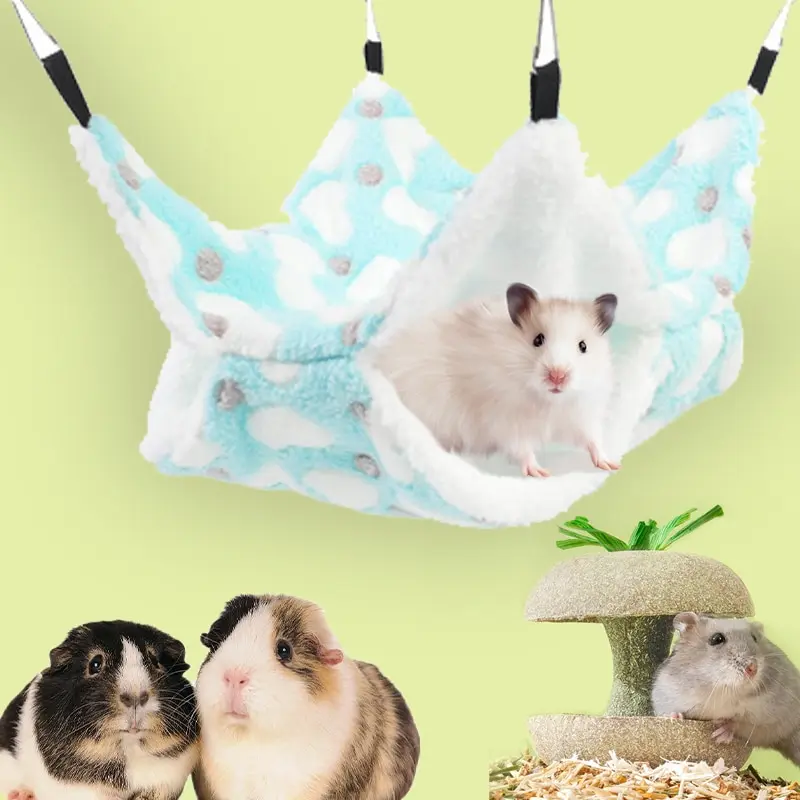 Hamaca para hámster, cama colgante para mascotas pequeñas, doble, cálida y gruesa, Honeybug, ardilla voladora, conejillo de indias, accesorios para jaulas para mascotas