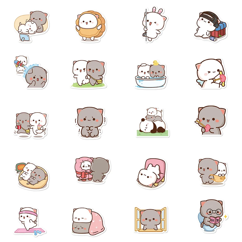 60PCS 만화 귀여운 Mitao 고양이 스티커 방수 재미 있은 고양이 데칼 물병 노트북 스케이트 보드 수하물 어린이 장난감