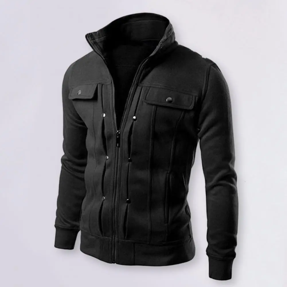 Prendas de abrigo para hombre, ropa de abrigo elegante de primavera con cuello levantado y cierre de cremallera, chaqueta informal para otoño, Color sólido, larga para hombre