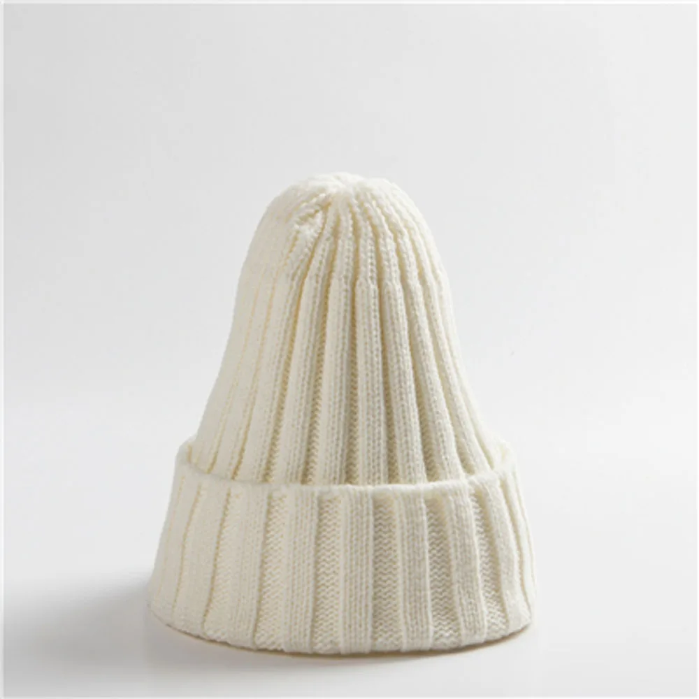 Gorro de lana de colores con borde liso tejido para hombre y mujer, protección para los oídos, capucha cálida, tendencia de otoño e invierno