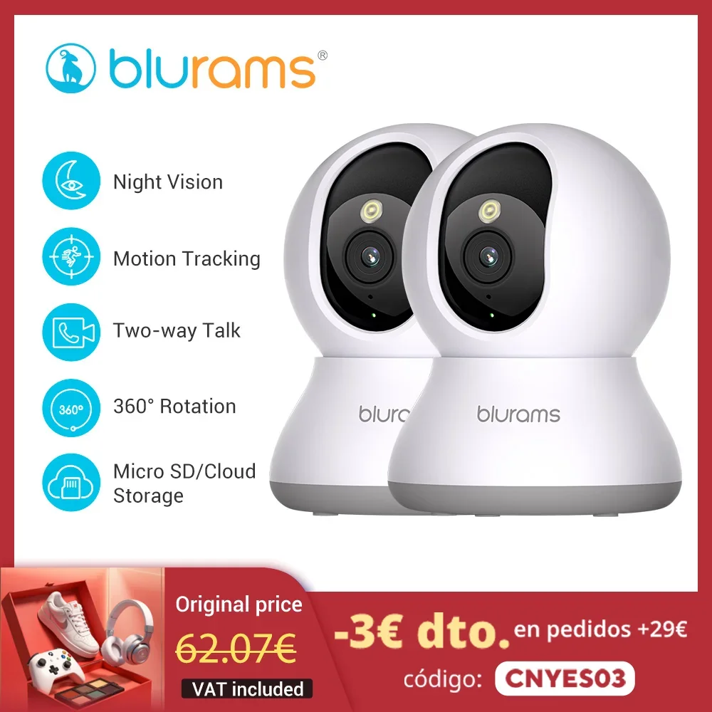 Telecamera di sicurezza interna Blurams da 2 pezzi 2K, telecamera di sicurezza domestica per cani/anziani, telecamera di sicurezza con aggiornamento chiamate one-touch A31S-2pc