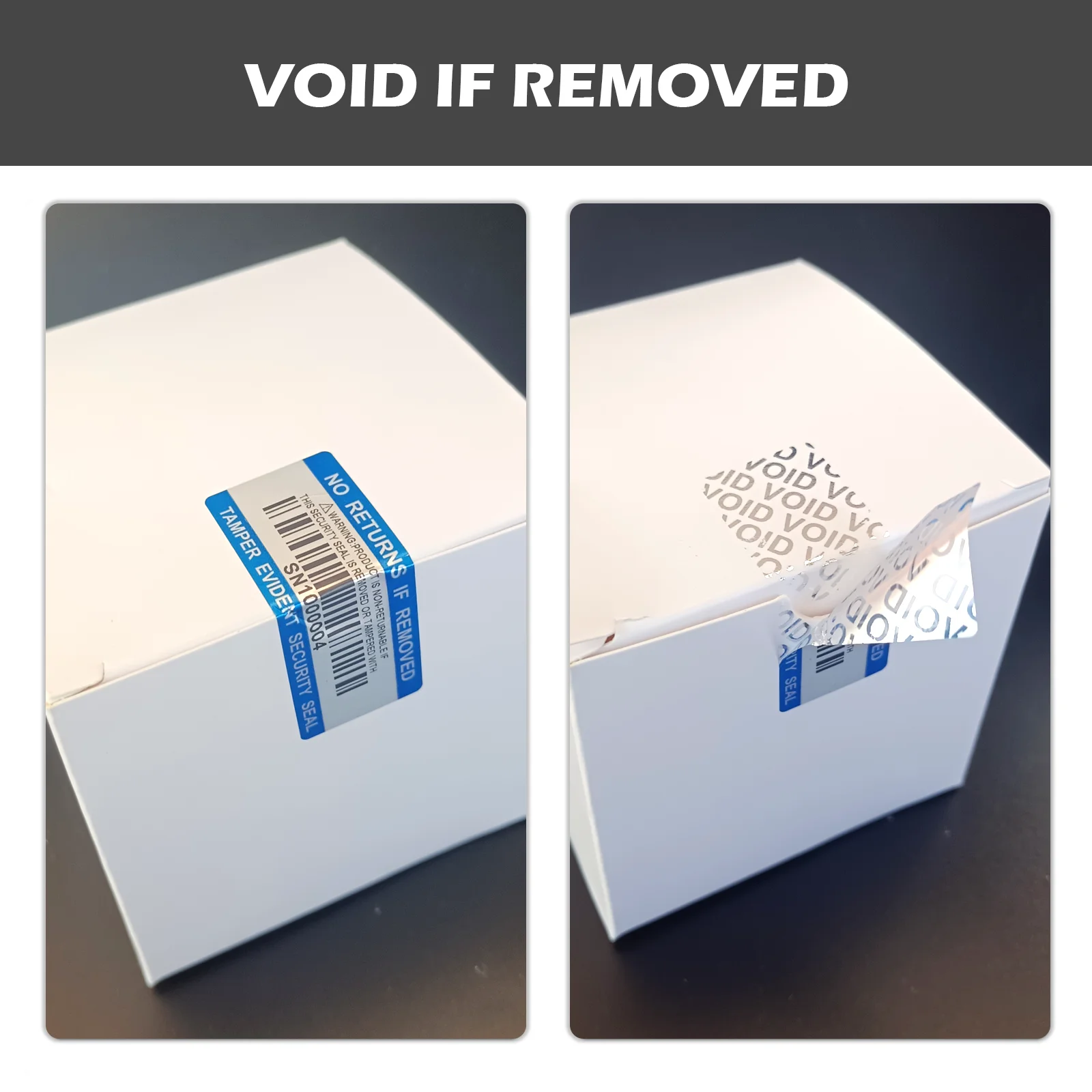 Adesivi vuoti con garanzia del codice a barre Etichette di sicurezza PET argento mute con etichette sigillanti inviolabilità impermeabili con numero di serie