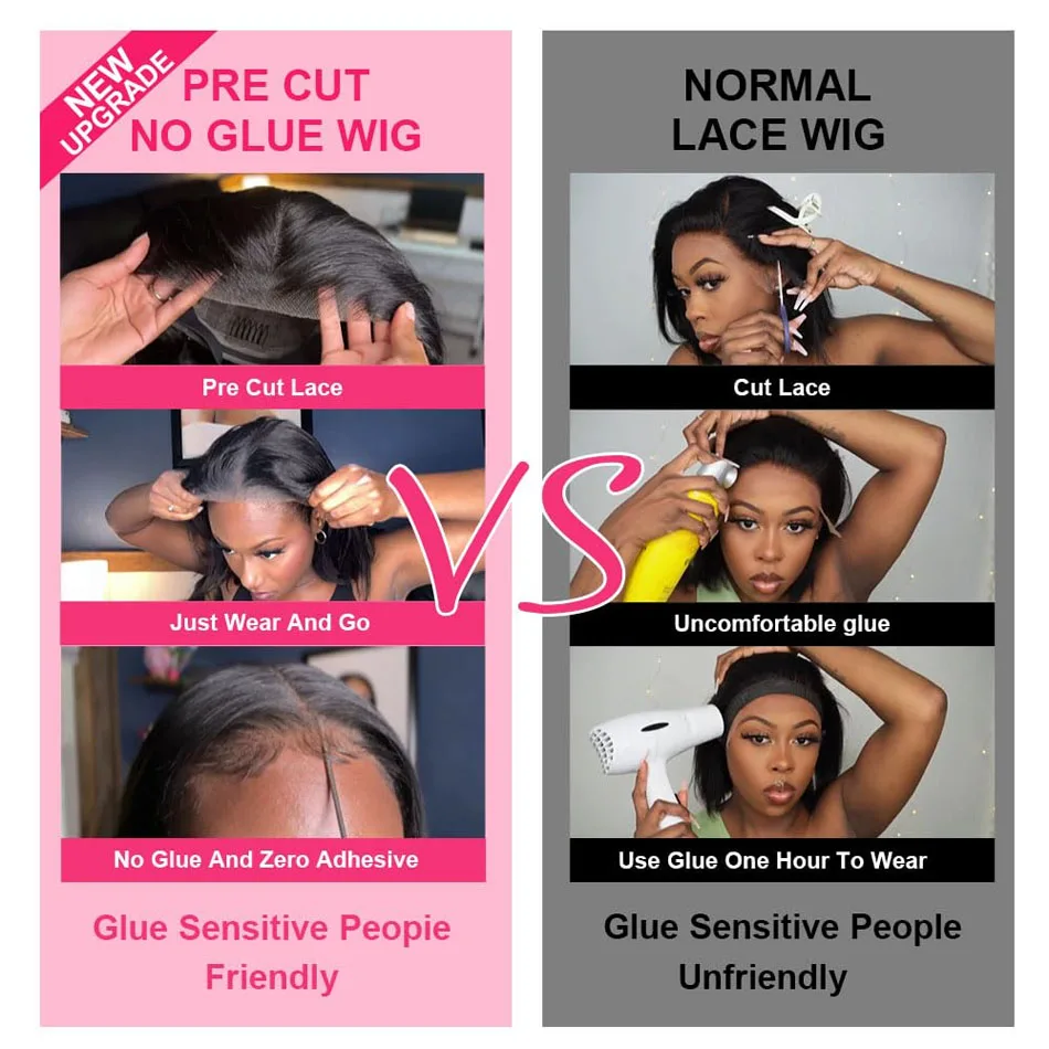 Ready To Wear Bob Wig Lace Front Straight 100% Human Hair Wigs Short PrePlucked 13x4 HD Transparent Cheap Wig With Free Shipping