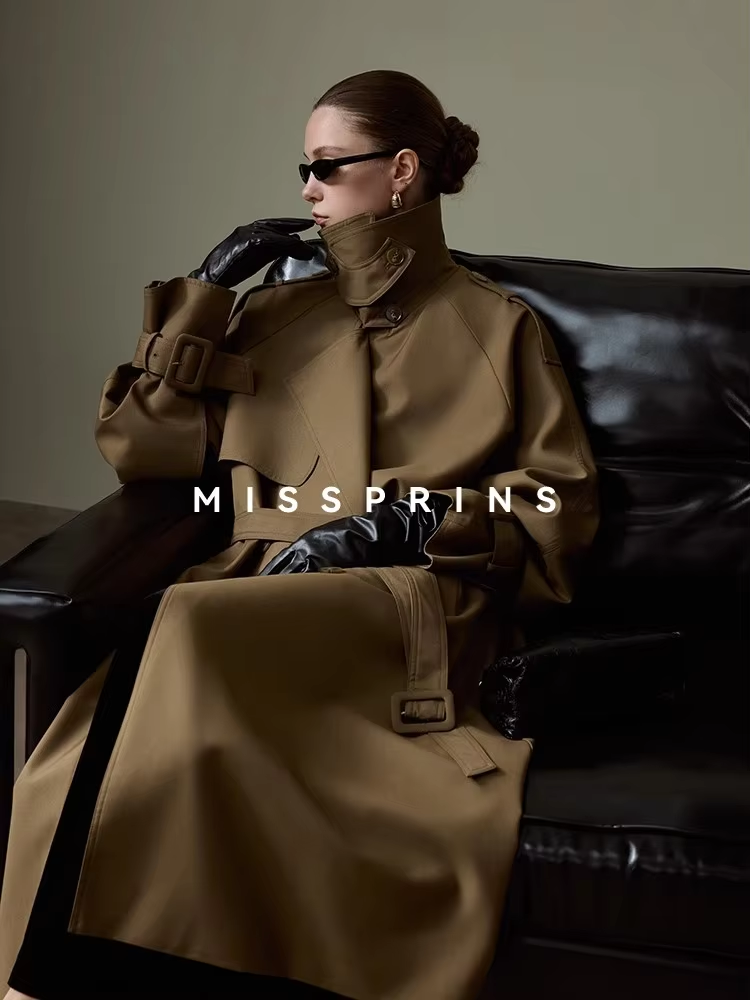 Lautaro Frühling Herbst Lange Khaki Trenchcoat für Frauen Gürtel Zweireiher Chic Luxus Designer Europäischen Mode Kleidung 2025