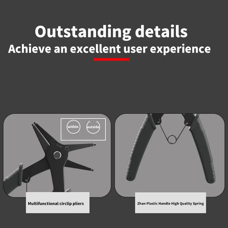 OUDISI Dual Use Circlip Pliers Inner Straight / Outer Straight / Inner Curved / Outer Curved Circlip Pliers Snap Ring Pliers Ret