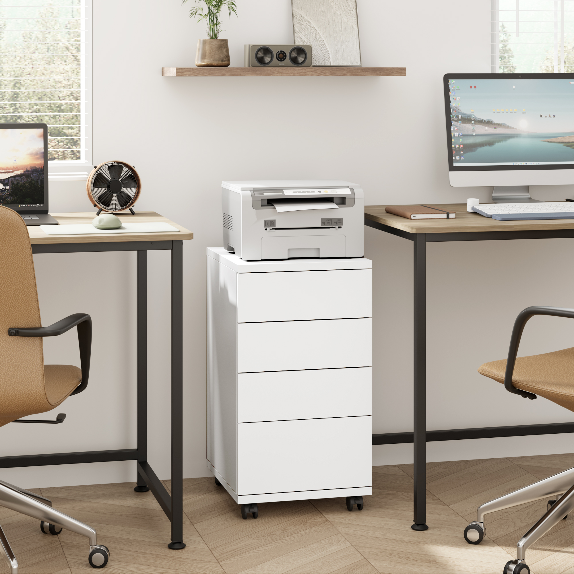 4 Gavetas Rolo guarda-roupa Guarda-roupa de escritório Sob a mesa Home & Office Branco 33x3