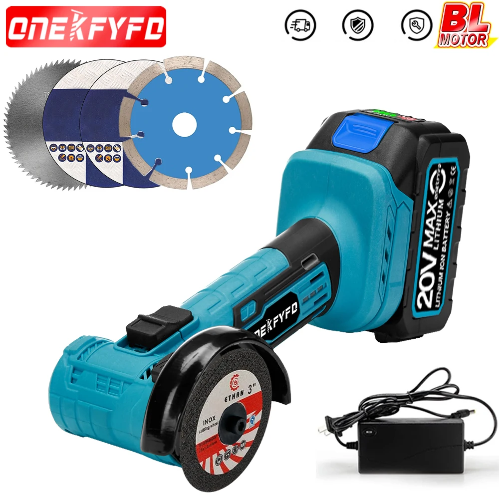Brushless Mini 3inch Angle Grinder 76mm Polishing Cutting Machine Rotatable Cordless Woodworking Grinder For Makita 18V Battery