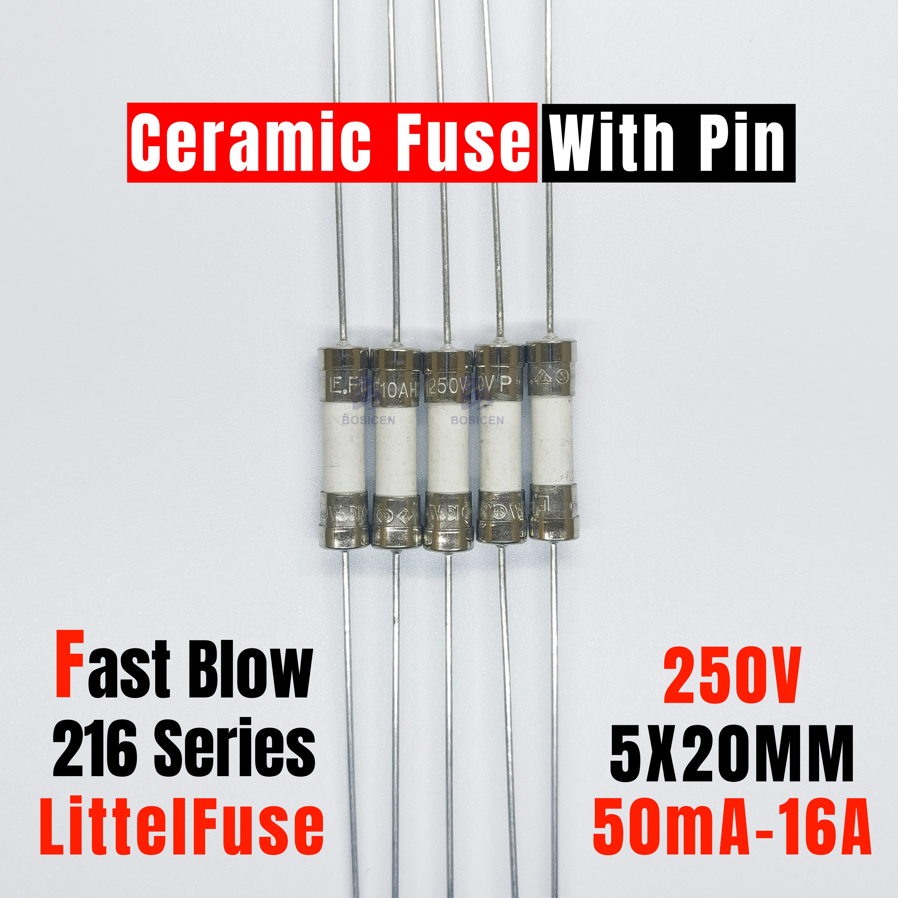 5PCS LF 216 Flinker-Keramiksicherung mit Pin 5*20 5x20mm 250V 50MA 80MA 0,1A 125MA 0,2A 1A 2A 3,15A 4A 5A 6,3A 8A 10A 12,5A 16A