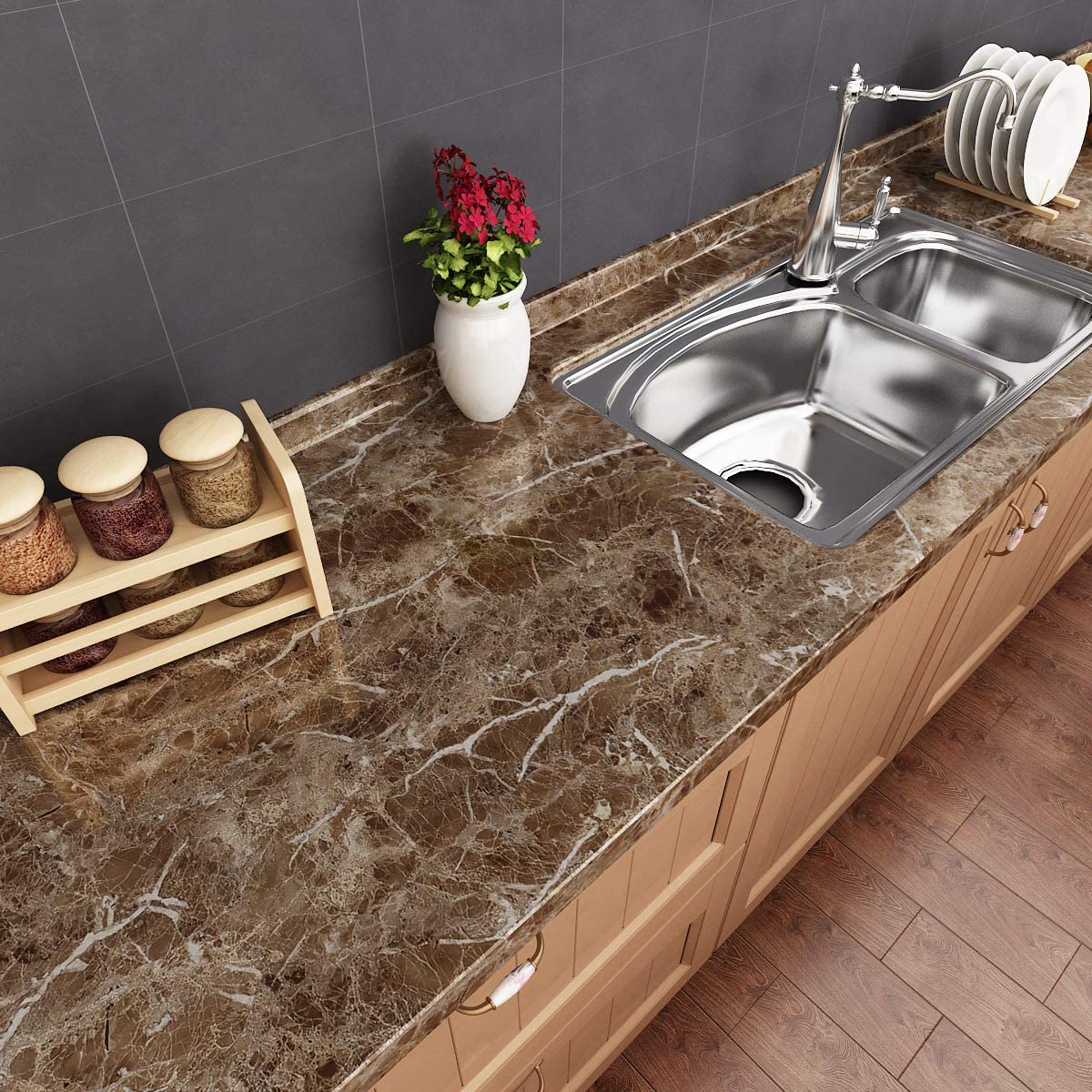 Papel de parede autoadesivo em pvc, adesivos de mármore, à prova d'água, resistente ao calor, bancadas de cozinha, mesa, móveis, armário