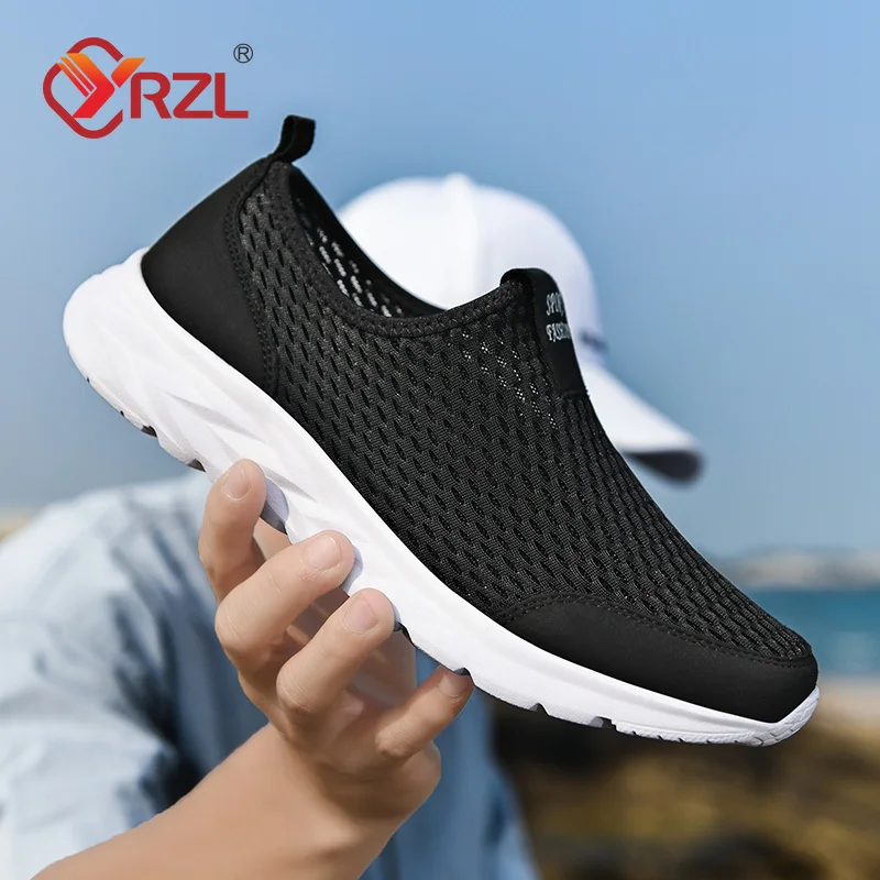 YRZL, zapatillas de deporte para hombre, zapatos informales de malla transpirable para hombre, mocasines antideslizantes para exteriores de talla grande, zapatos de tenis ligeros para caminar para hombre