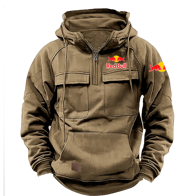 Red Bull – sweat à capuche rétro robuste pour hommes, épais, ample, avec fermeture éclair, doublure polaire, vêtements de moto