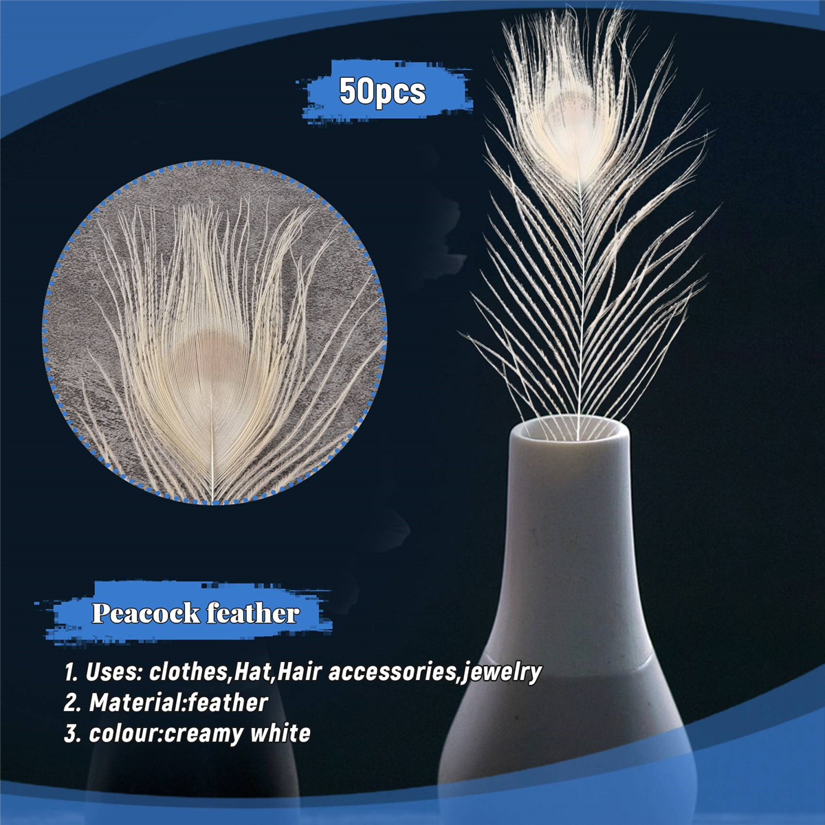 50 ชิ้น/ขนสีขาวธรรมชาติในตา 10 ถึง 12 นิ้วของตกแต่งงานแต่งงาน