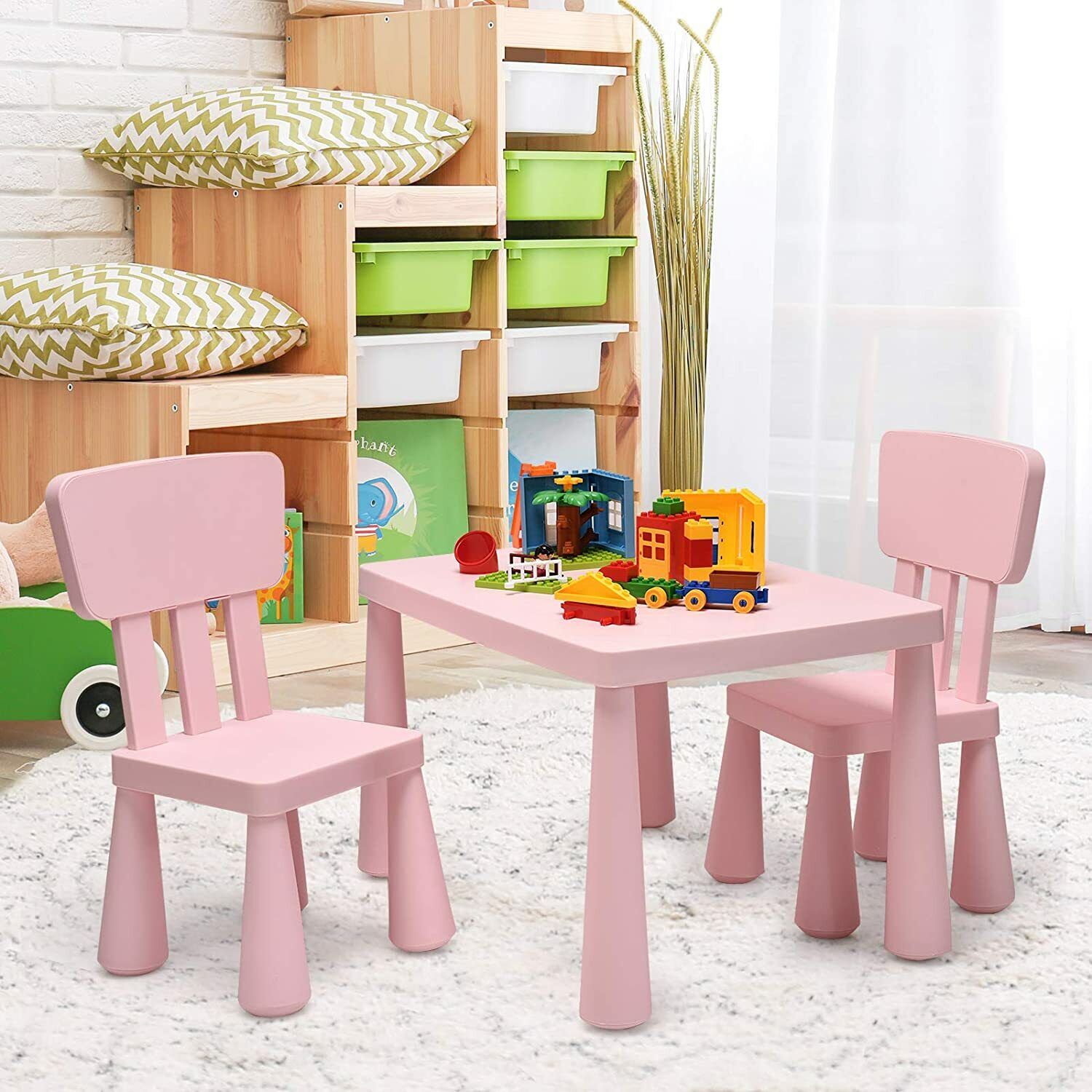 DORTALA 3 Pcs Kids Table and Chair Set Toddler Activity Center Children Writing Desk