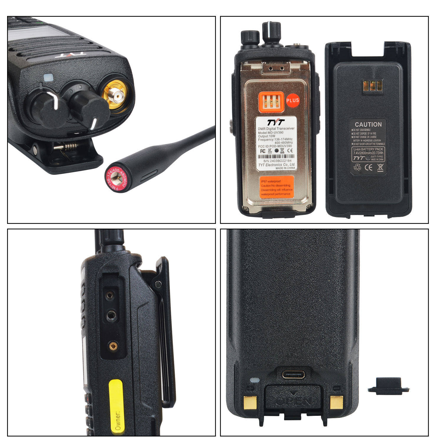 Walkie Talkie TYT MD-UV390 MD-UV390Plus MD-UV390 Plus 10W GPS IP67 Waterproof AES256 Encryption Dual Band DMR Record Radio