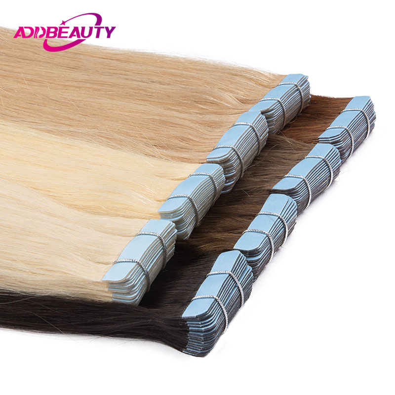 Gerade Tape-in-Echthaarverlängerung, 20 Stück, 100 % Echthaar-Remy-Haarverlängerungen, natürliche Bänder im menschlichen Fusion-Haar, Ombre-Blond 613 #