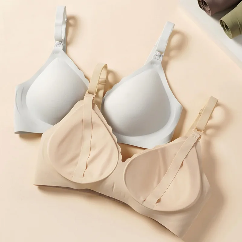 Front Open Nursing Bra Maternity Jelly Gel Laser Cutting Seamless Underwear Ultra Thin Breastfeeding Bra For Pregnant Women