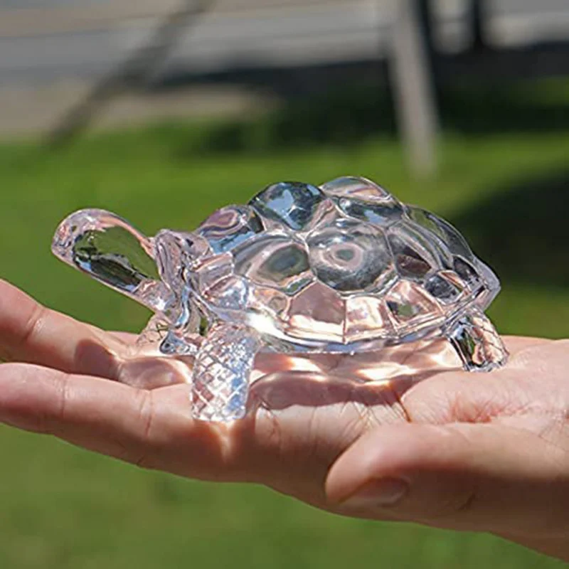 Un adorno de tortuga de cristal, mini estatua de tortuga, adorno de la suerte, adecuado para decoración de escritorio de oficina en casa, decoración del hogar