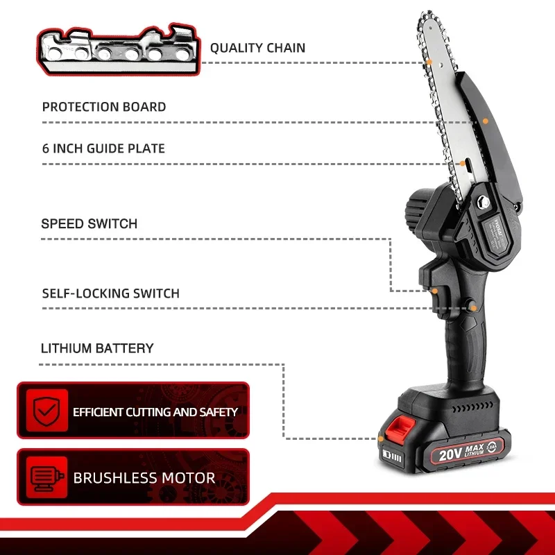 WOSAI 20V MT-Series 6 Inch Không Chổi Than Cưa Xích Không Dây Cầm Tay Mini Cắt Tỉa Thấy Di Động Bào Gỗ Điện Nhìn Thấy dụng Cụ Cắt