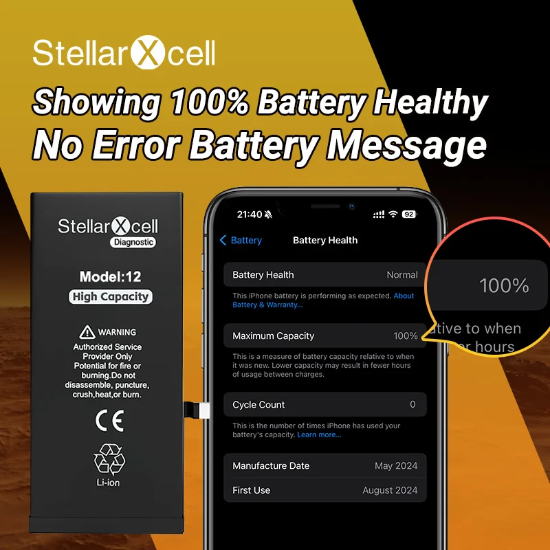 StellarXcell Diagnostic Battery show genuine part no pop up message for iphone 12 13 Pro max 14 Plus 15Pro max 14Pro 12 13mini