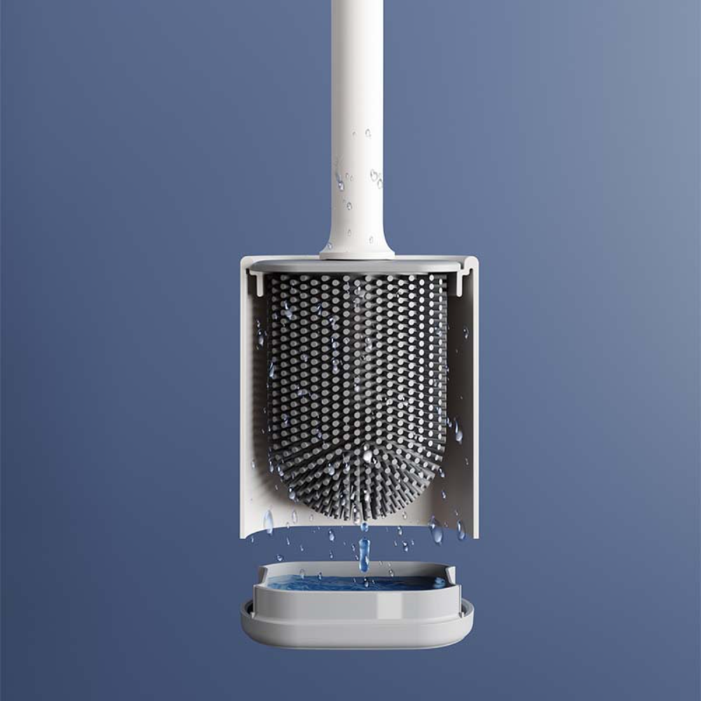 Cepillo de limpieza de inodoro de silicona mejorado, cepillo de cerdas suaves de cabeza plana con soporte, cepillo limpiador de Wc Flexible sin muertos para Baño