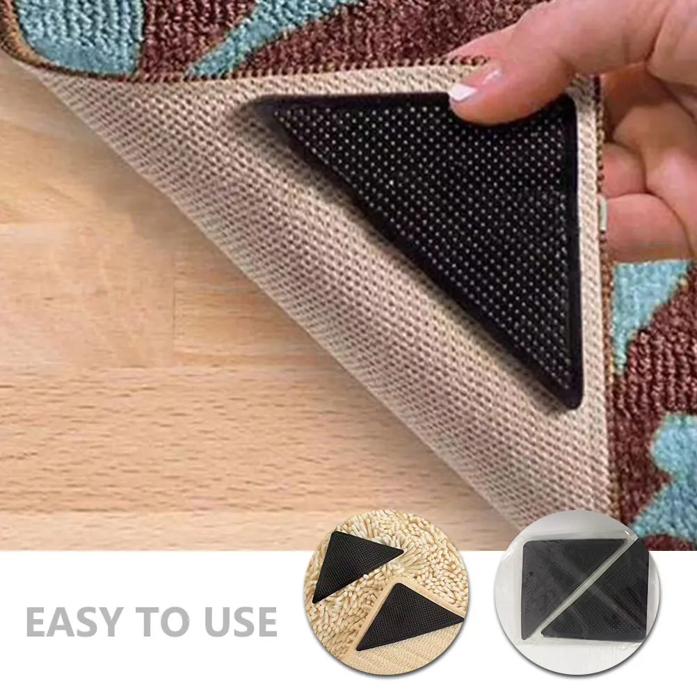 4pcs Carpet Fixing Grippers Pu Material Non Slip Rug Stickers Adhesive Backing Easy Install Carpet Corner Protector For Hardwood