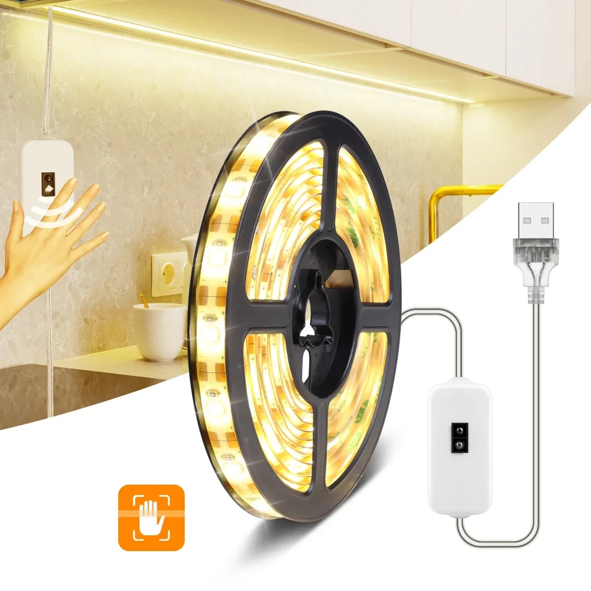 DC 5V LED Night Lamp USB Motion Sensor Dimming LED Strip Lights Nightlights TV Backlight Kitchen Hand Sweep Waving Tape Diode
