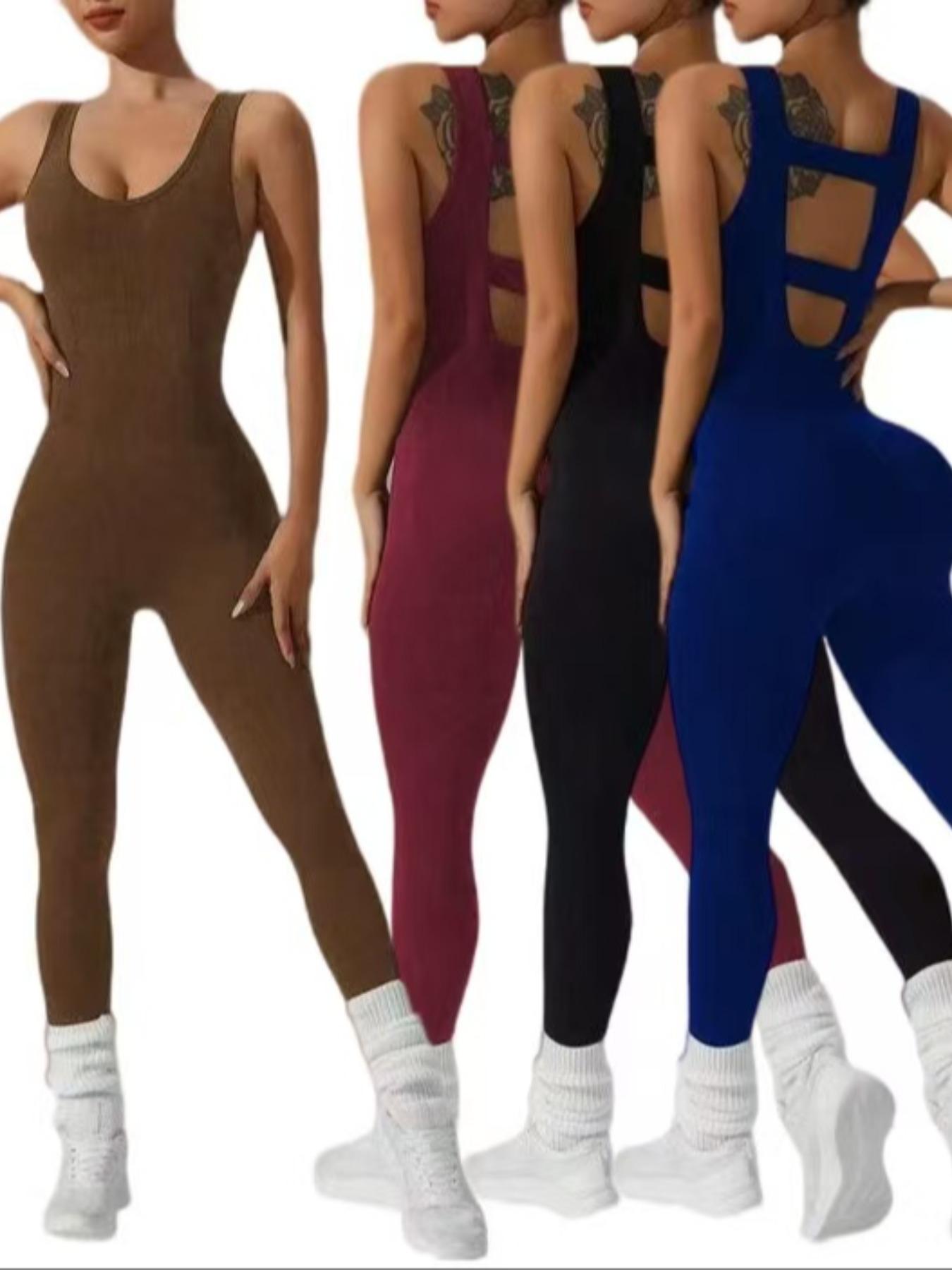 4-Farben erhältlich. Damen-Weste-Hosen-Overalls – sexy hohles Weste-Design – elastischer und weicher Yoga-Laufanzug