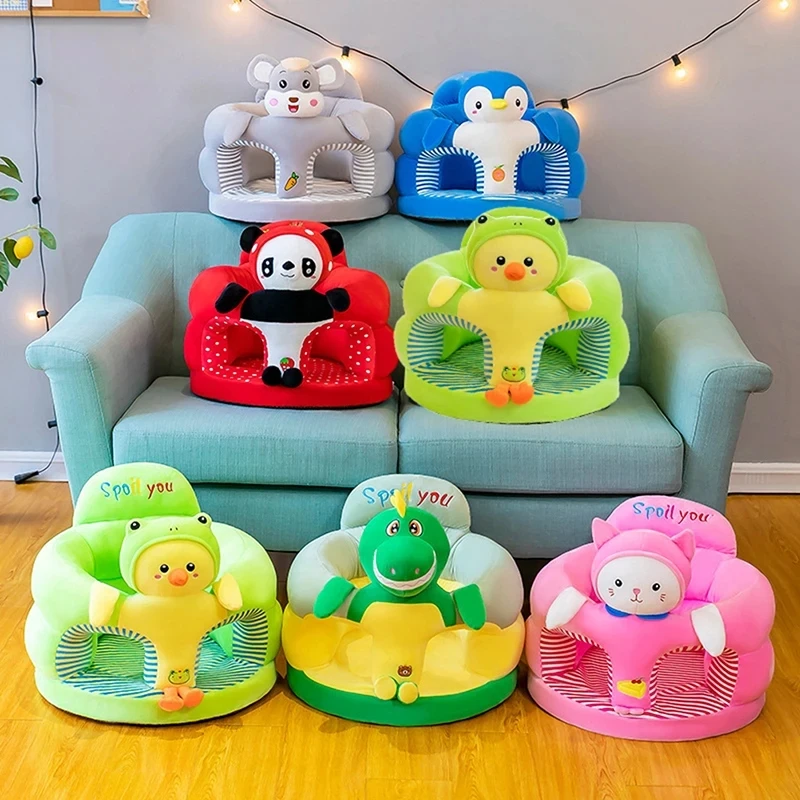 Cadeira de aprendizagem para bebês, capa de assento de suporte de pelúcia macia para crianças de 6 a 18 meses, almofada lavável e antiderrapante com desenho animado, 1 peça