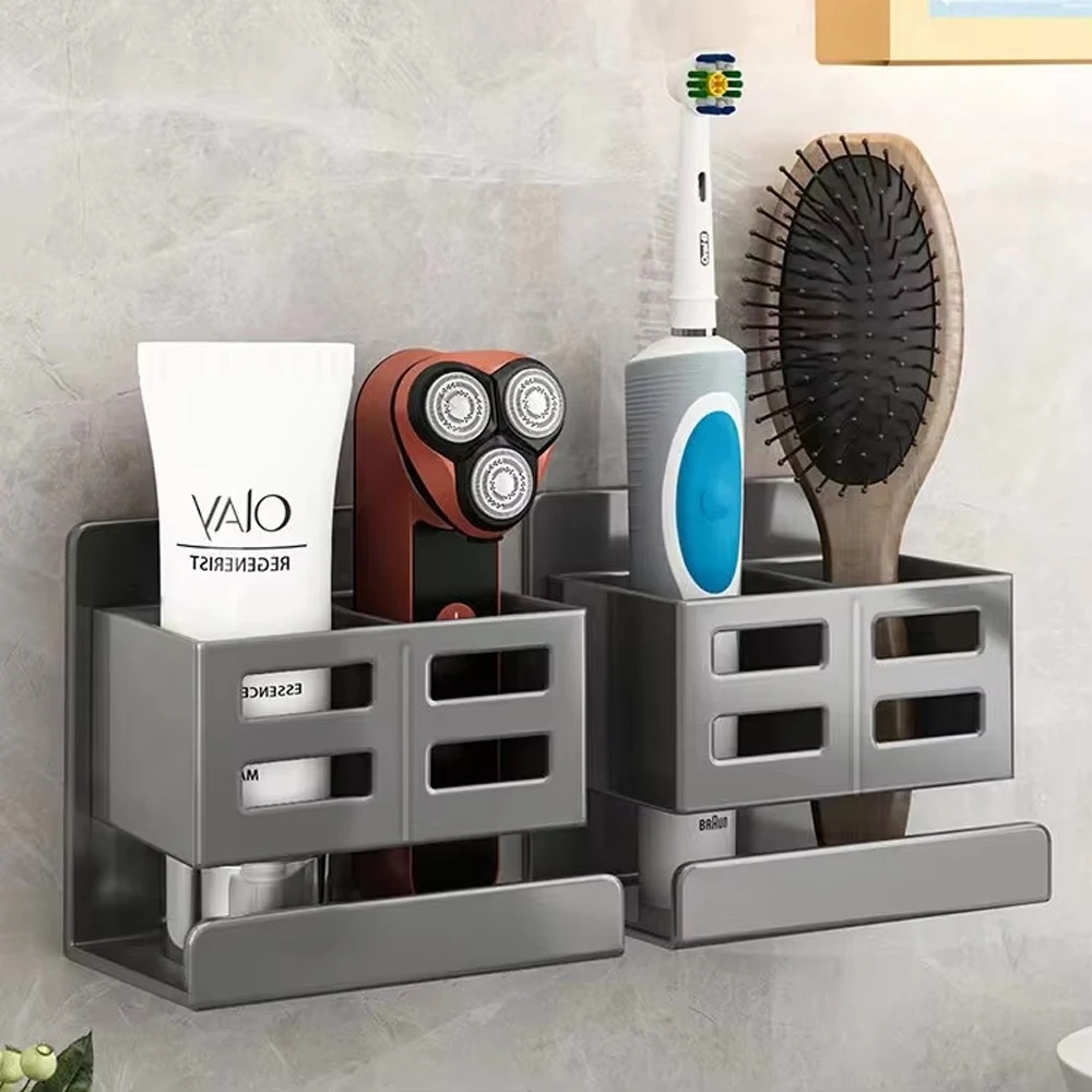Estante de baño sin agujeros, tubo de almacenamiento multifuncional para lavabo, cepillo de dientes, maquinilla de afeitar, estante de almacenamiento, suministros de baño montados en la pared
