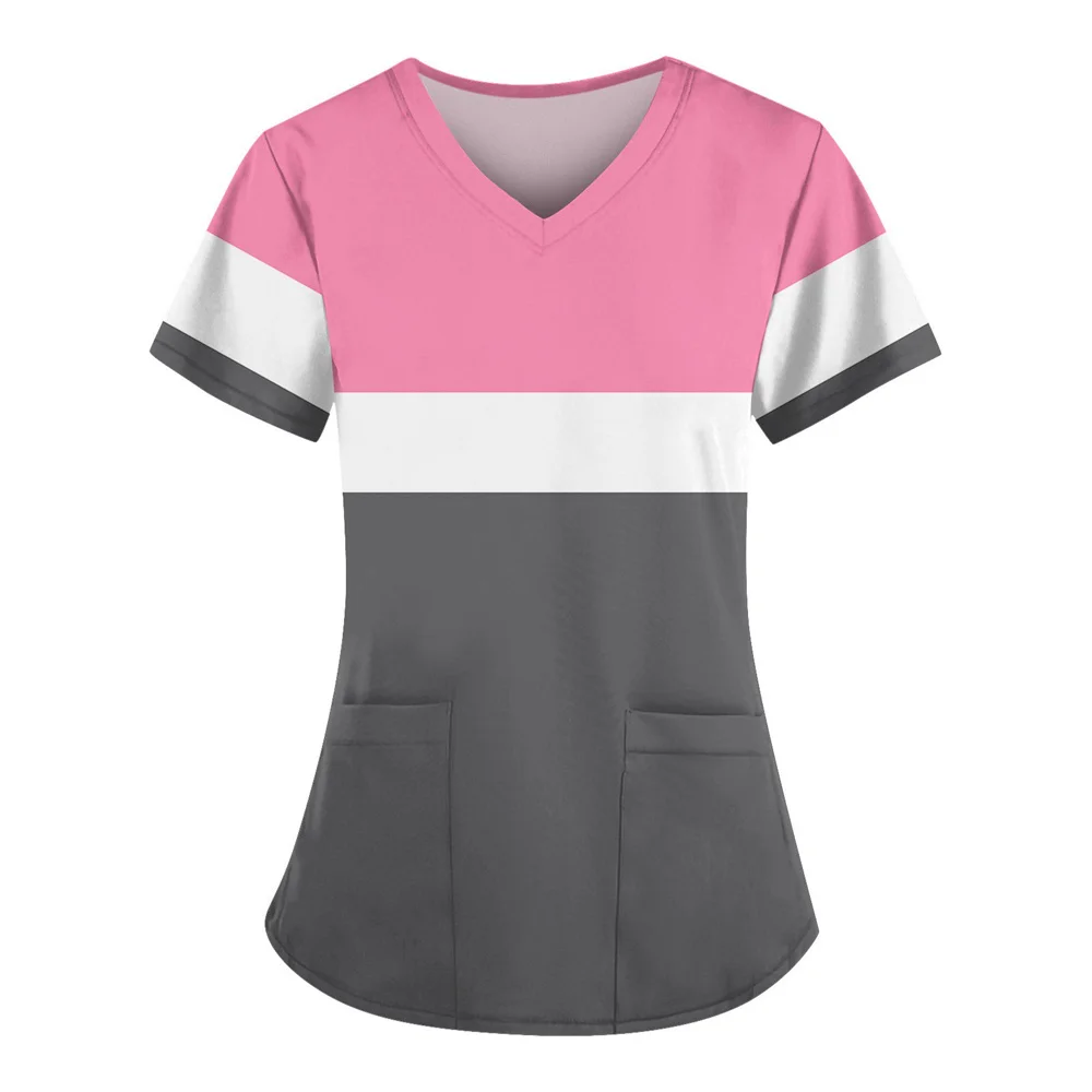 Scrubs für Damen, trendige medizinische Arbeitskleidung für Krankenpflege, Sommer, kurzärmelig, V-Ausschnitt, Uniformen, niedlich, lässig, Scrub-Tops mit Taschen, 2025,
