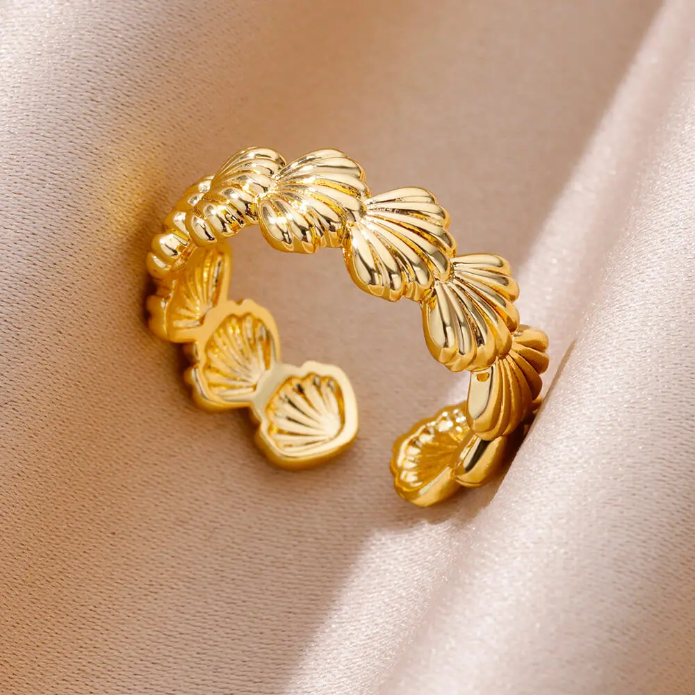 Muschelringe für Frauen, vergoldete Edelstahlringe, Finger, klobiger Hochzeits-Statement-Schmuck, Muschelring, Trend-Geschenk