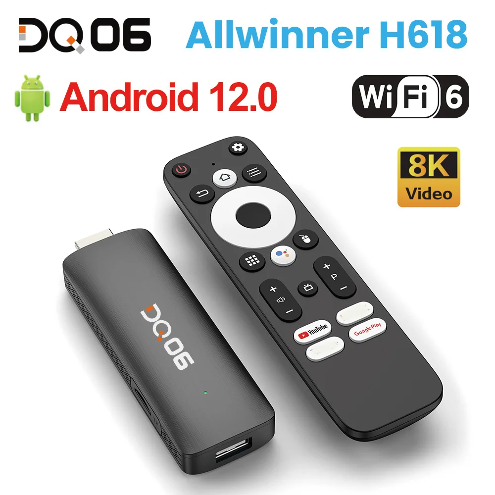 Мини-ТВ-приставка DQ06 ATV на базе Android 12, Allwinner H618, четырехъядерный процессор Cortex A53, поддержка 8K видео, 4K Wifi6 BT5.0, встроенный BT голосовой пульт дистанционного управления