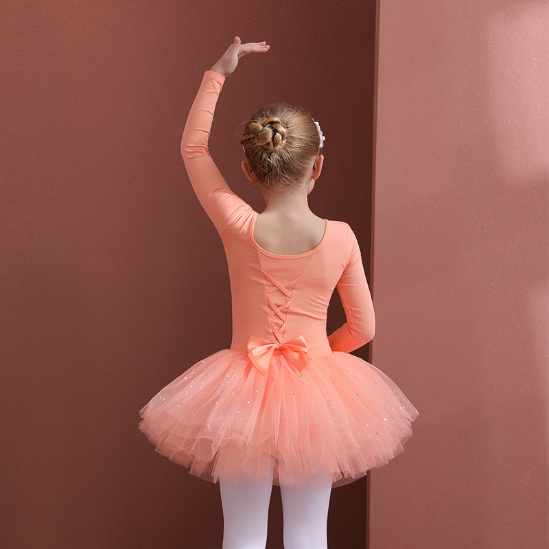 Vestito da tutu per danza classica per ragazze Bambini Maniche corte/lunghe Tulle Bowknot Skate Ginnastica Natale Festa di compleanno Body Dancewear