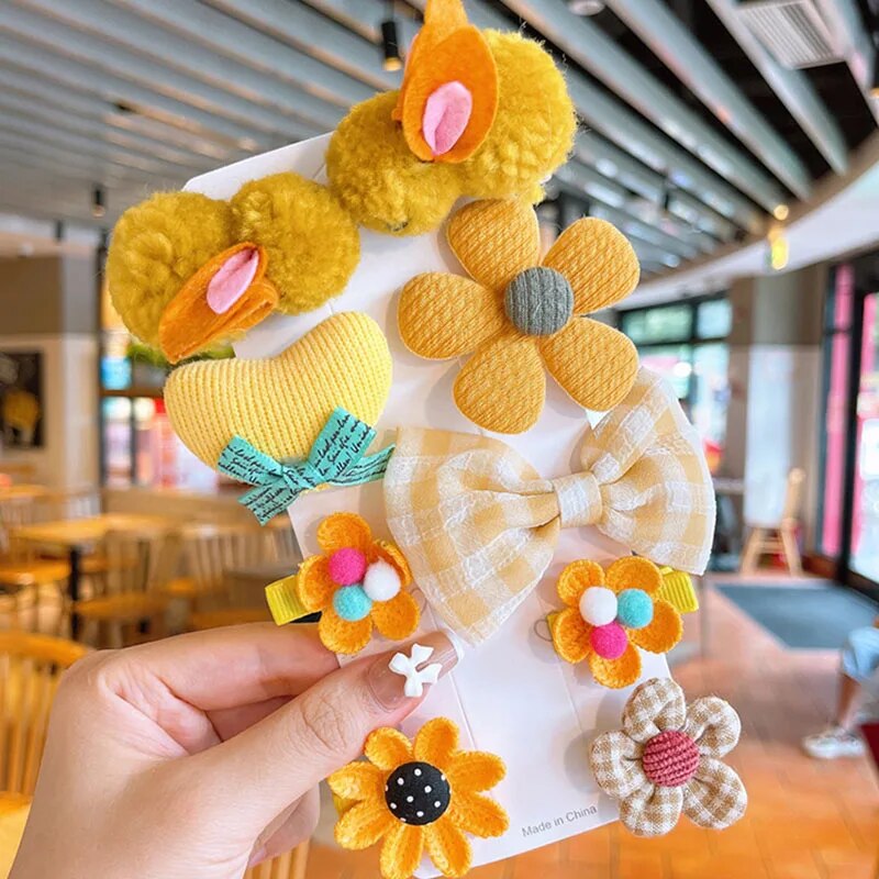 9 ピース/セット漫画バニーフラワーベビーヘアクリップかわいいぬいぐるみウサギのヘアピン幼児女の子バレッタ帽子子供ヘアアクセサリー